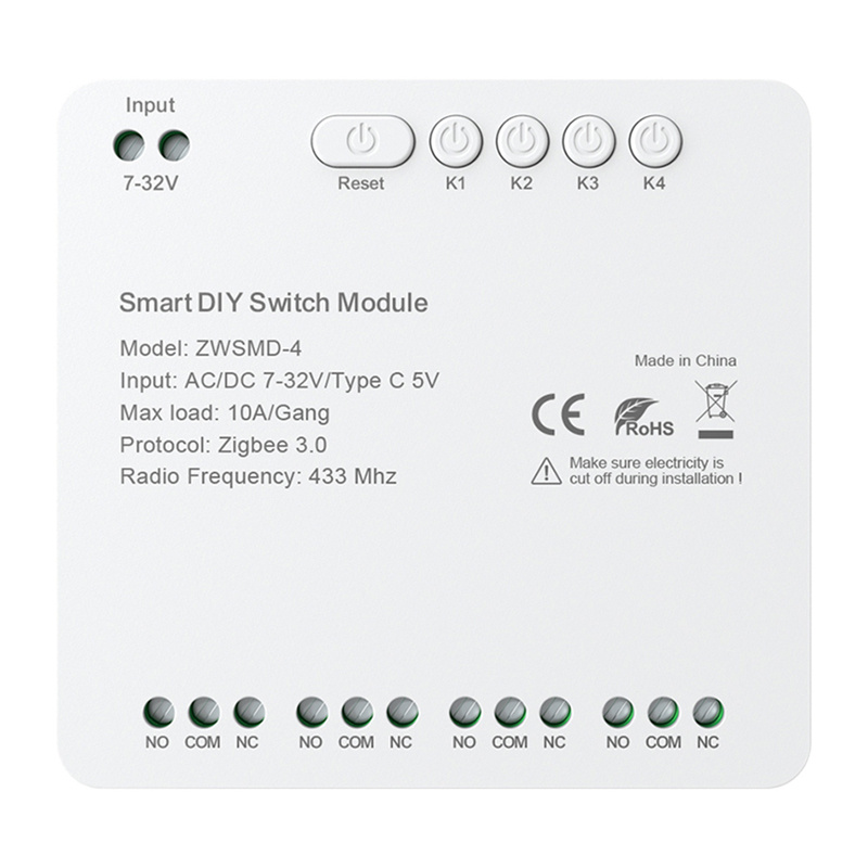 4-channel ZigBee switch module with voltage-free