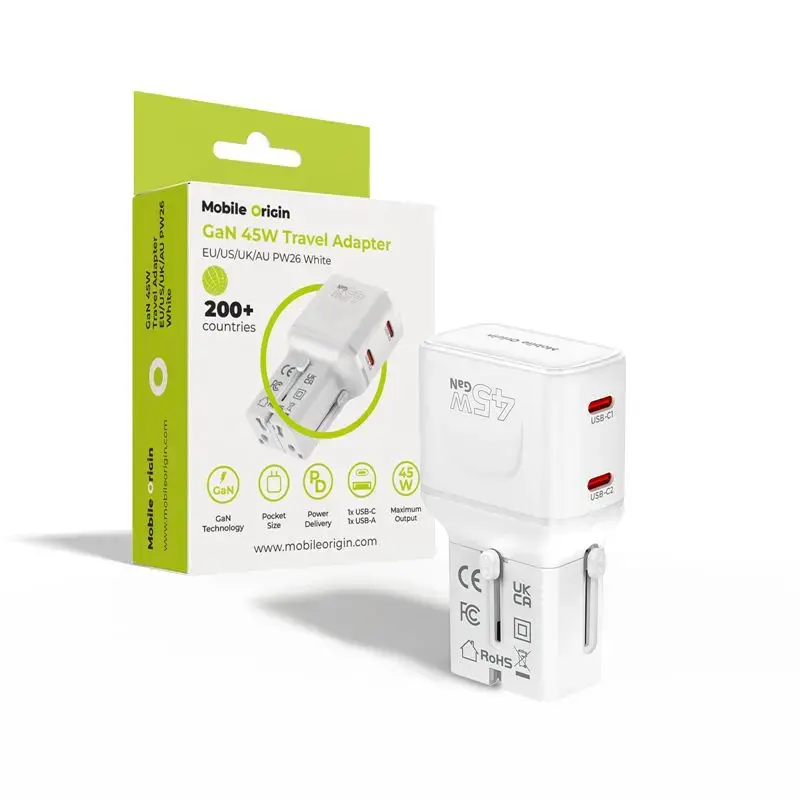 Mobile Origin 45W Travel Adapter, EU/US/UK/AU
