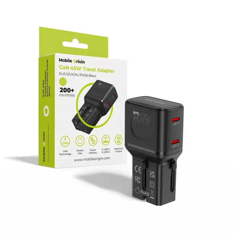 Mobile Origin 45W Travel Adapter, EU/US/UK/AU