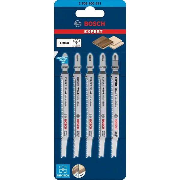 BOSCH 5 figūrzāģa asmeņi T308B Wood