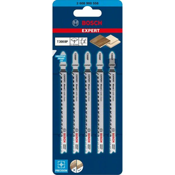 BOSCH 5 figūrzāģa asmeņi T308BP Wood