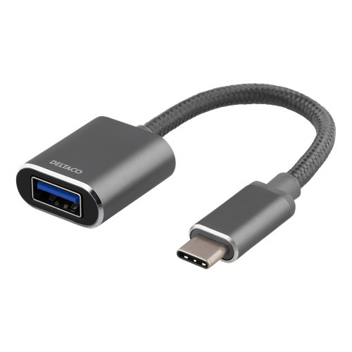 Adapter Deltaco USB-C, UAB-A, 11cm, gray