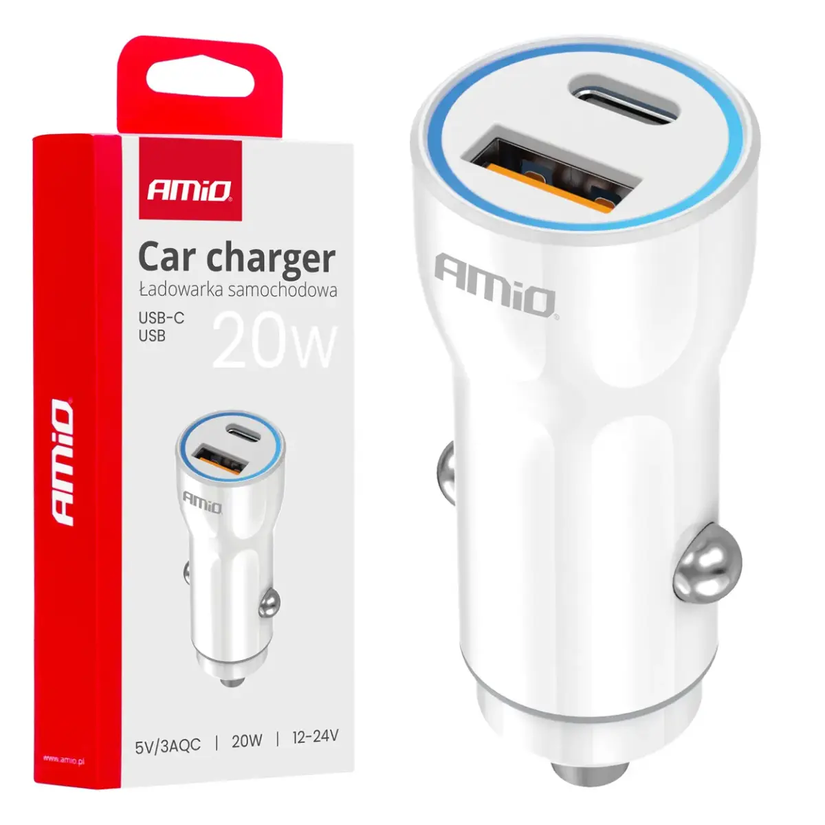 AMIO Automašīnas lādētājs USB-A + USB-C
