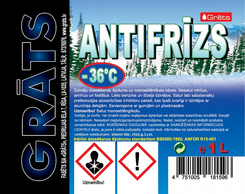 Antifrīzs zaļš -36C° 1L GRATS |