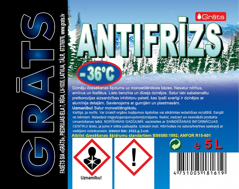 Antifrīzs zaļš -36C° 5L GRATS |