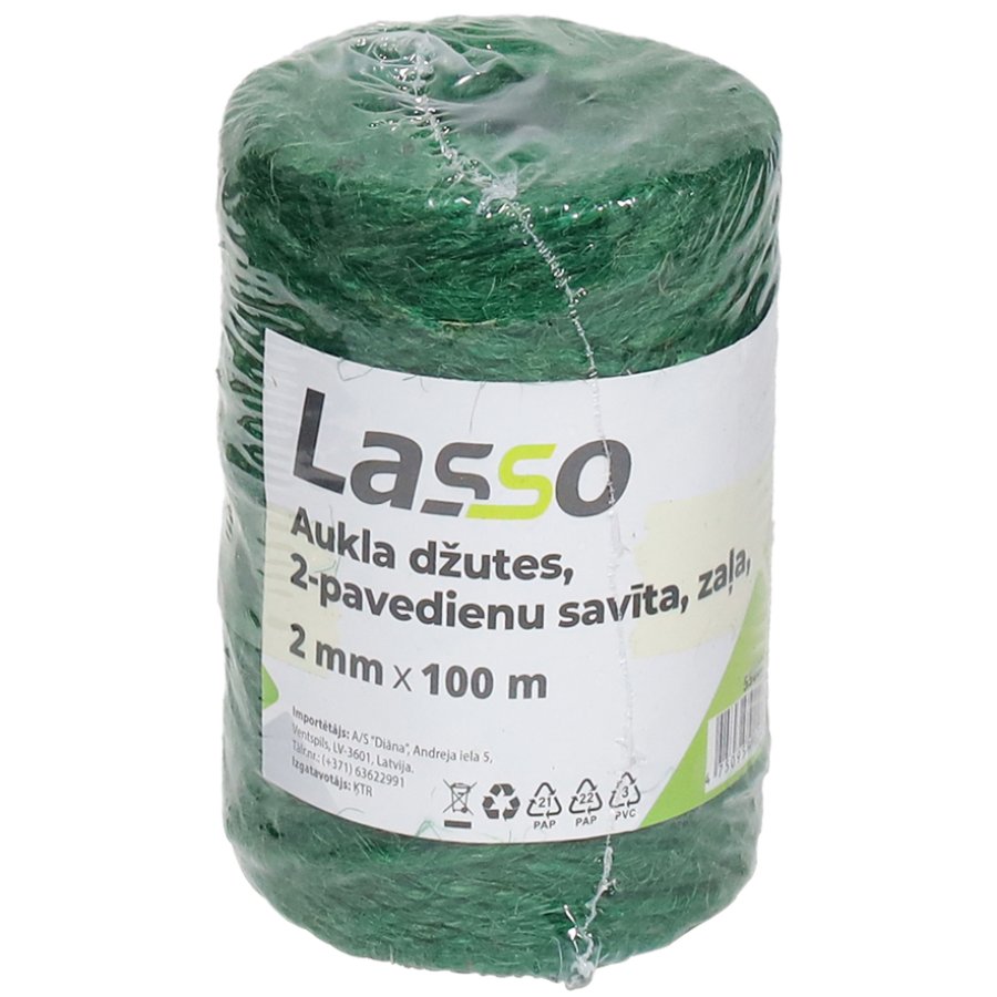 Lasso Aukla džutes, 2-pavedienu savīta, zaļa
