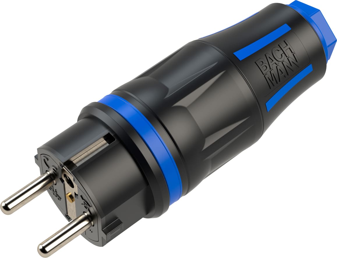 Bachmann Profi-Schutzkontaktstecker CEE7/7, gummiert, schwarz-blau IP54