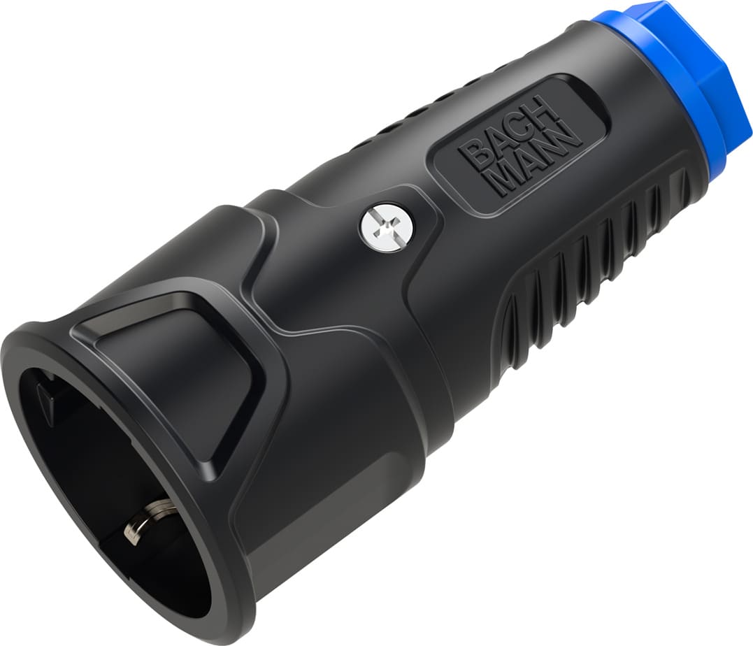 Bachmann Schutzkontaktkupplung Gummi CEE7/3, schwarz-blau  IP20