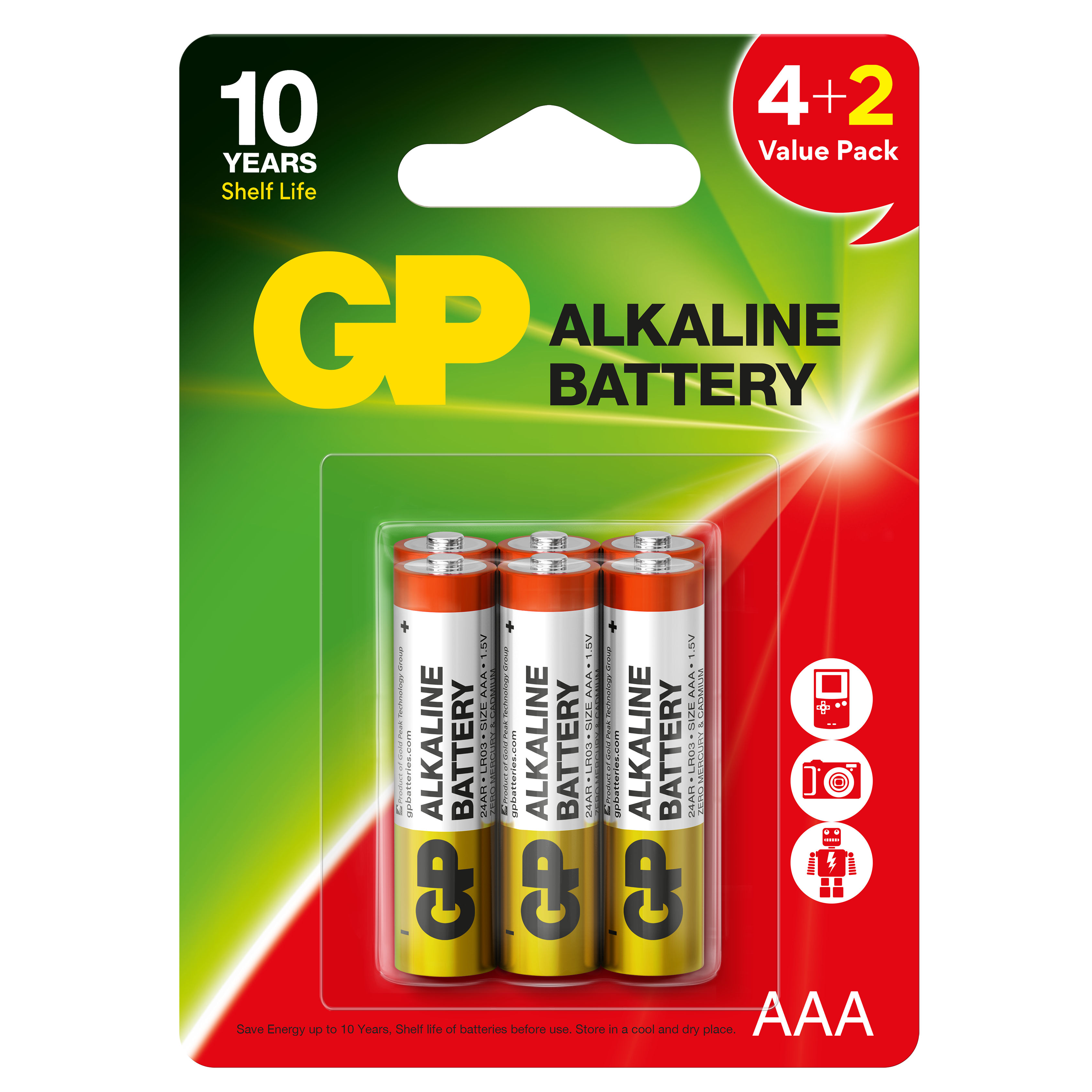 Baterija GP ALKALINE RED LR03/AAA B4+2