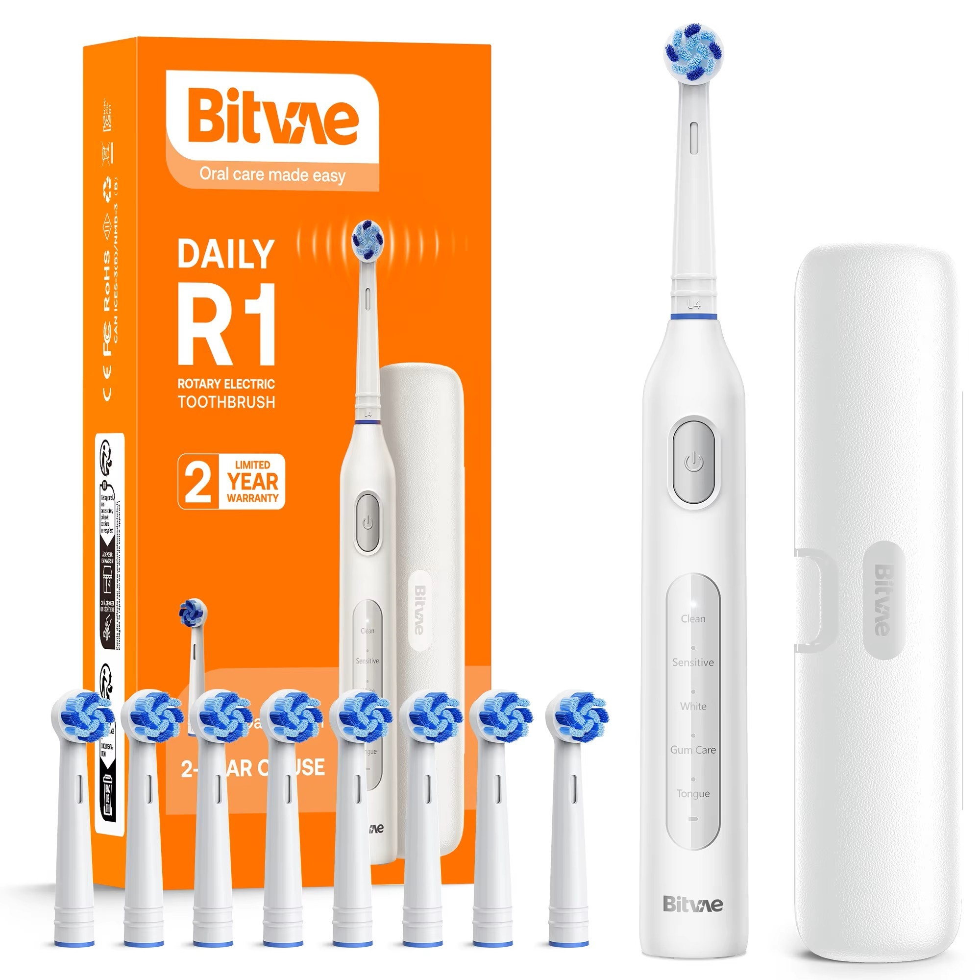 Bitvae R1 elektriskā zobu birste x8