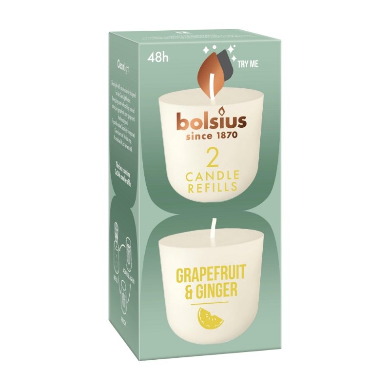 Bolsius CleanLight Uzpildes Sveces 2gab Grapefruit&Ginger
