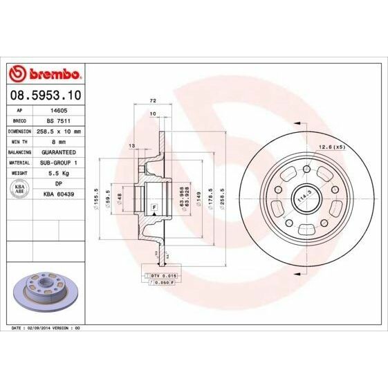 BREMBO 08.5953.10 Bremžu diski