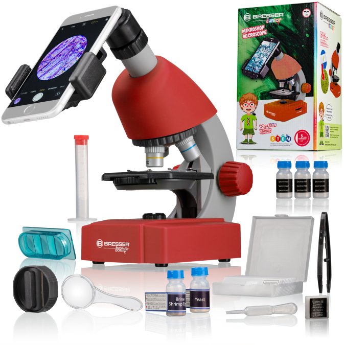 Bresser Junior 40x-640x mikroskops (sarkans) |