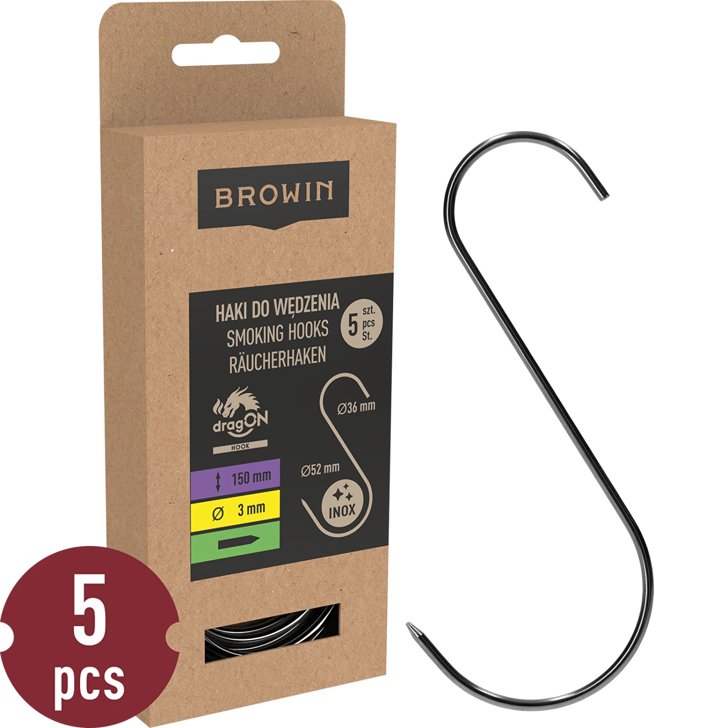 BROWIN S-veida āķi kūpināšanai 150 mm