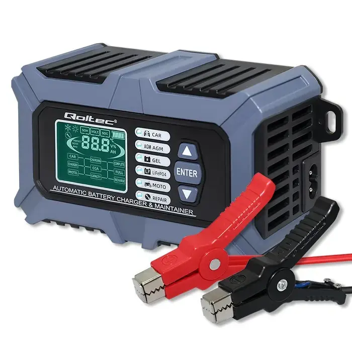 QOLTEC Charger with battery tester 12V