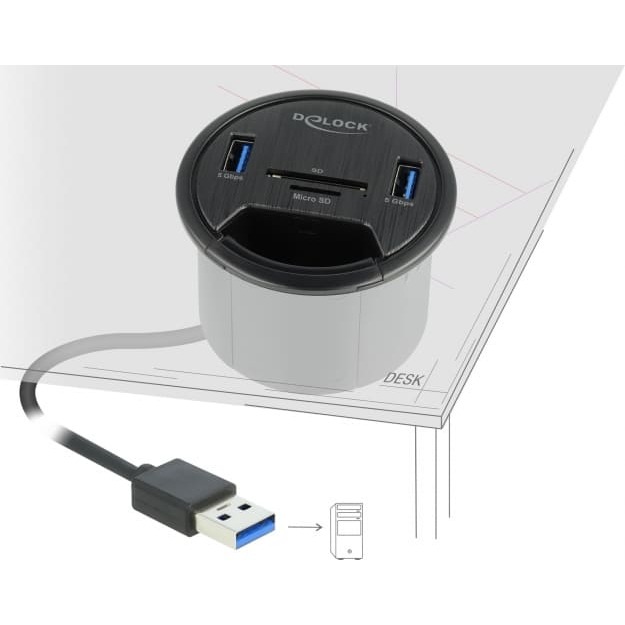 Delock 2 Port Tisch-Hub 2 x