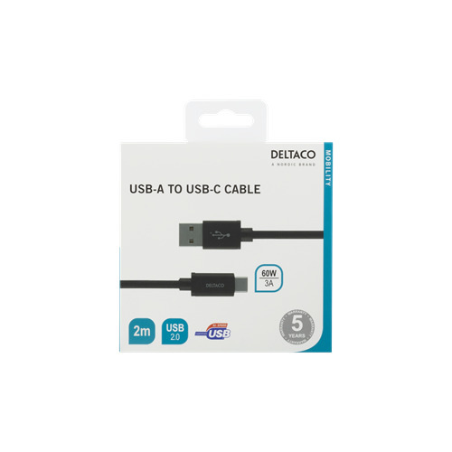 DELTACO USB-A līdz USB-C kabelis, 2m