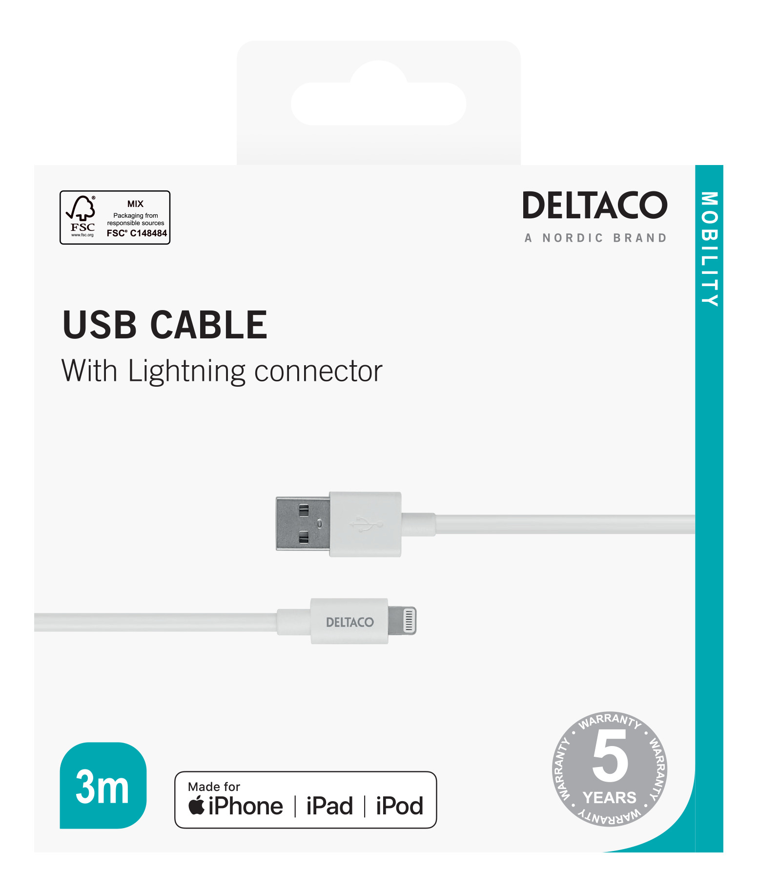 DELTACO USB-A uz Lightning, MFi C189