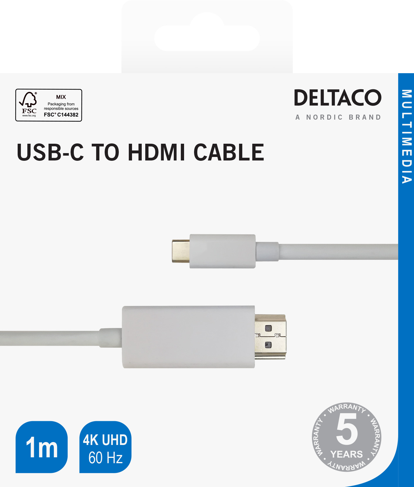 DELTACO USB-C līdz HDMI kabelis, 1m