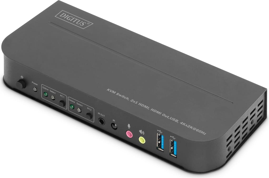 DIGITUS KVM-Switch, 2-Port, HDMI 4K, Metallgehäuse