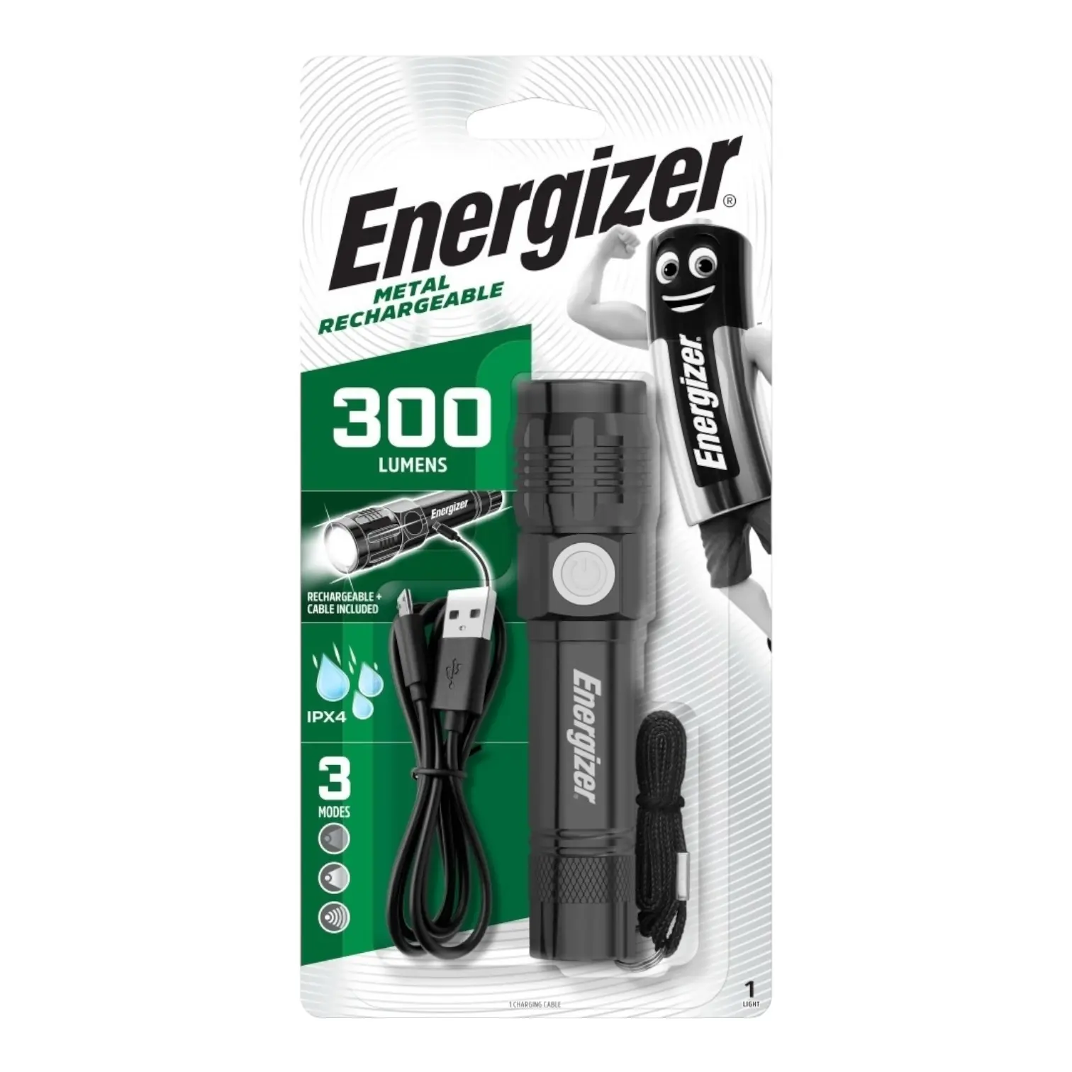 Energizer metāla uzlādējama gaisma 300lm IPX4