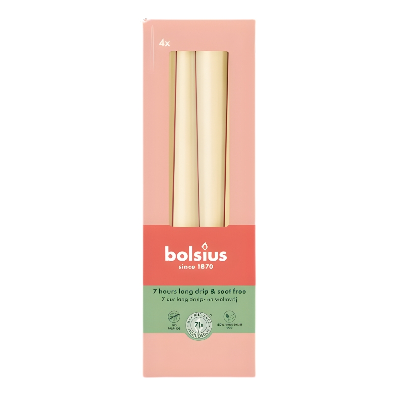 Bolsius Galda Sveces 245/24mm Bēšas 4gab