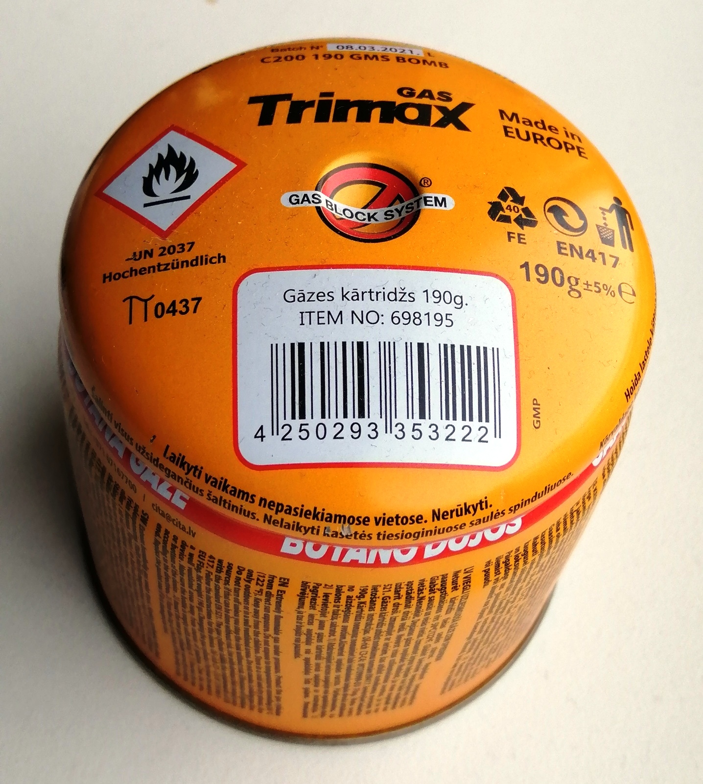 TRIMAX Gas Gāzes kārtridžs, Butāns-190gr. Gas