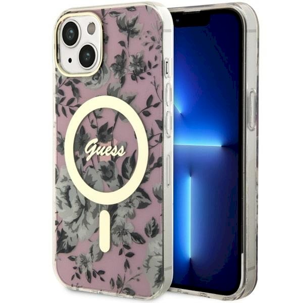 Guess GUHMP14MHCFWSP Hardcase Flower MagSafe Aizsargapvalks