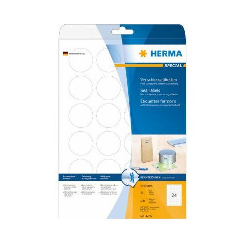 HERMA caurspīdīgas aizdares etiķetes 40 mm