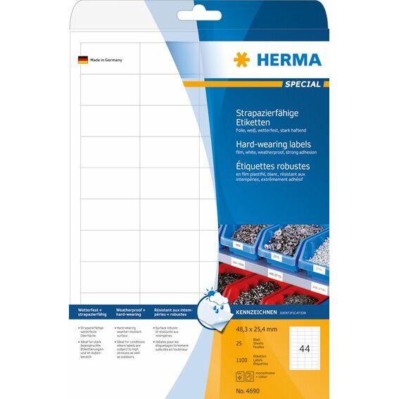 HERMA Etiķešu lente izturīga A4 white
