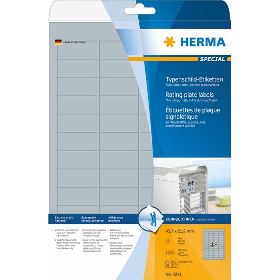 HERMA etiķešu plāksnītes A4 45,7x21