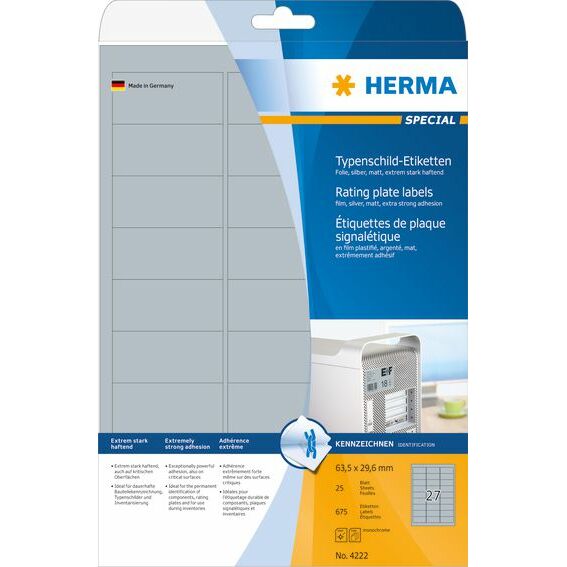 HERMA etiķešu plāksnītes A4 63,5x29