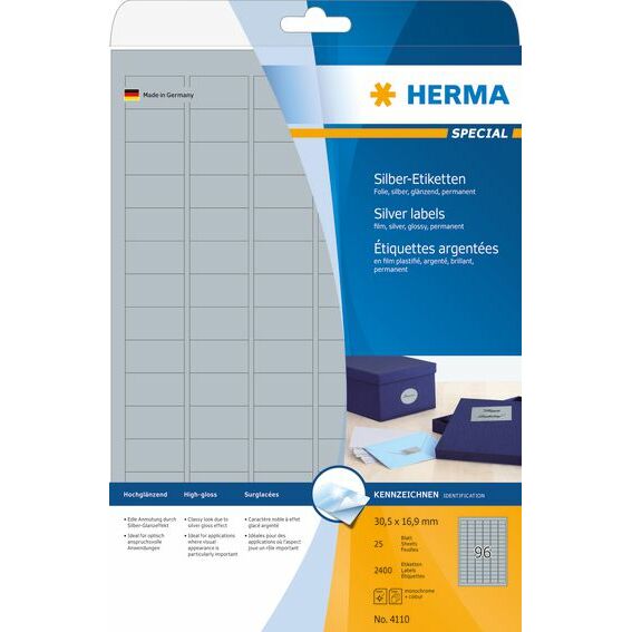 HERMA Uzlīmes A4 sudraba 30,5x16