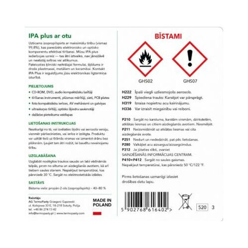 Izopropanols 400ml (izsmidzināms) MICROCHIP "IPA