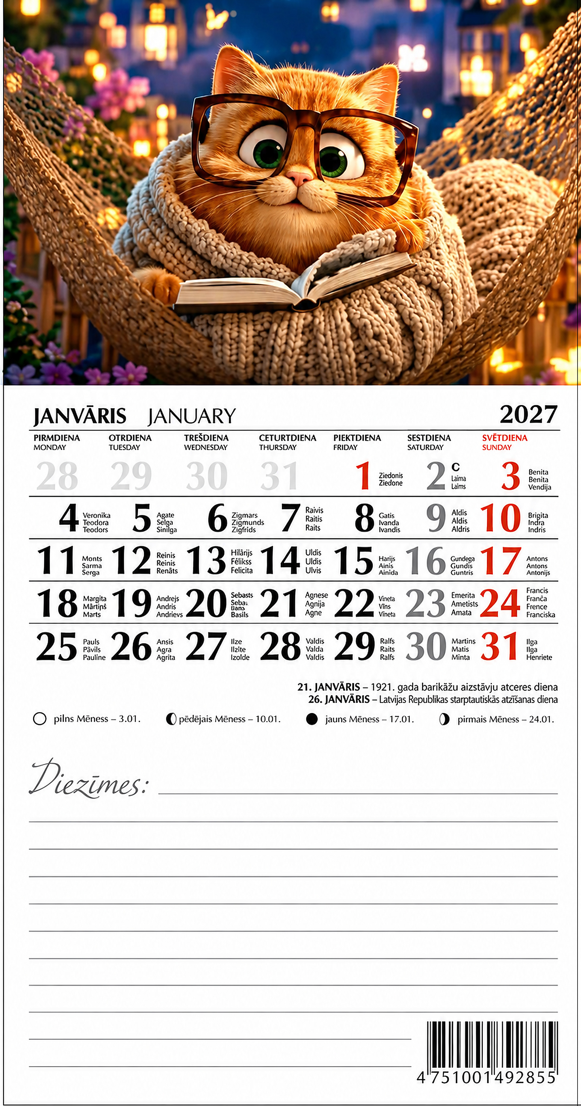 Kalendārs ar magnētu, 8 bildes, 2027g