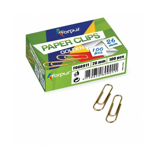 Kancelejas saspraudes FORPUS 26mm (100gab) zeltītas