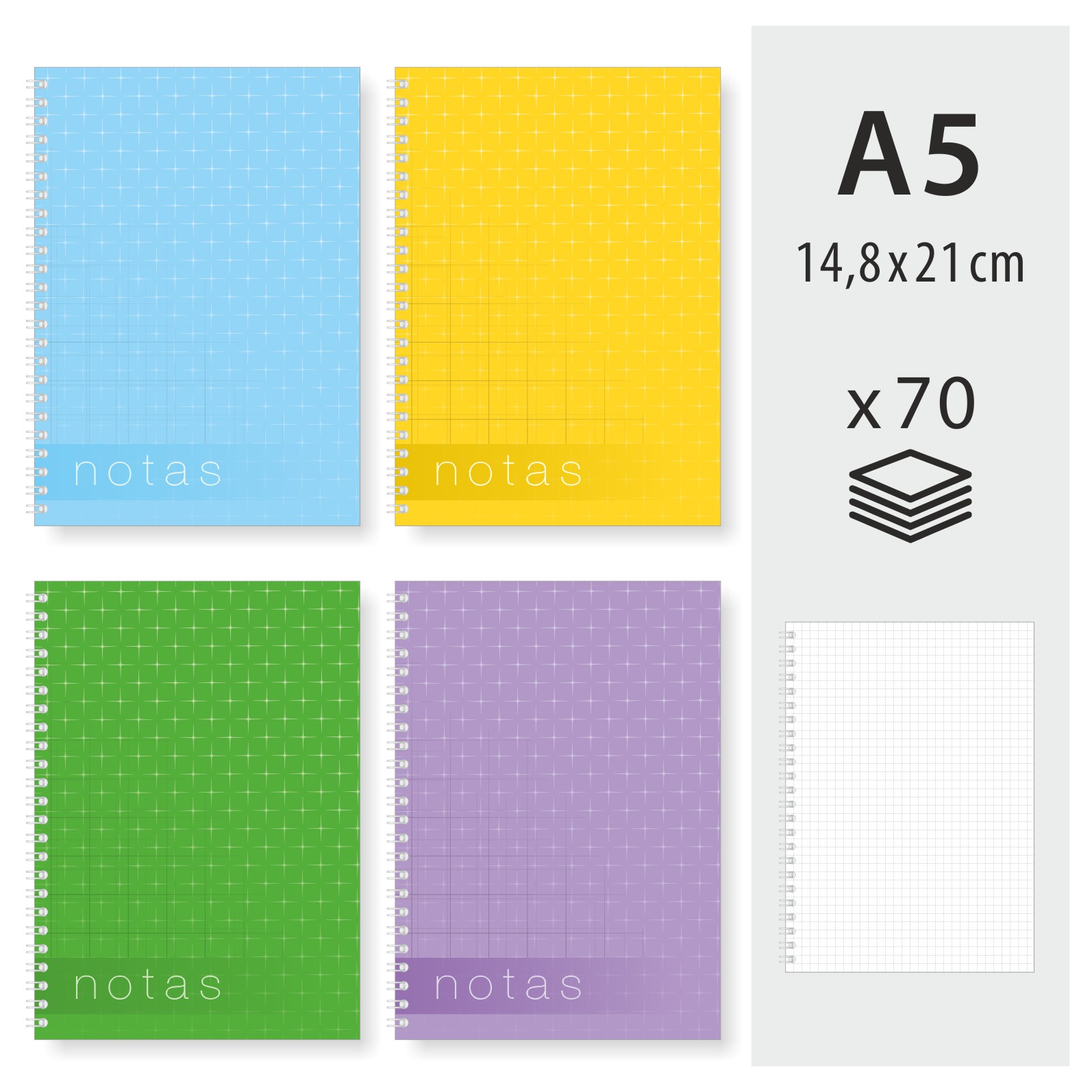 Klade ar spirāli A5, 70 lapas