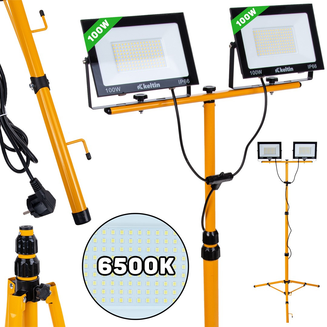 LED prožektors ar teleskopisku statīvu, 2x100W