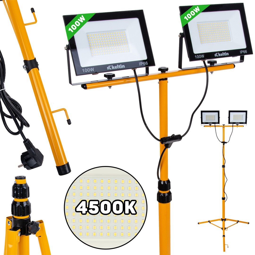 LED prožektors ar teleskopisku statīvu, 2x100W