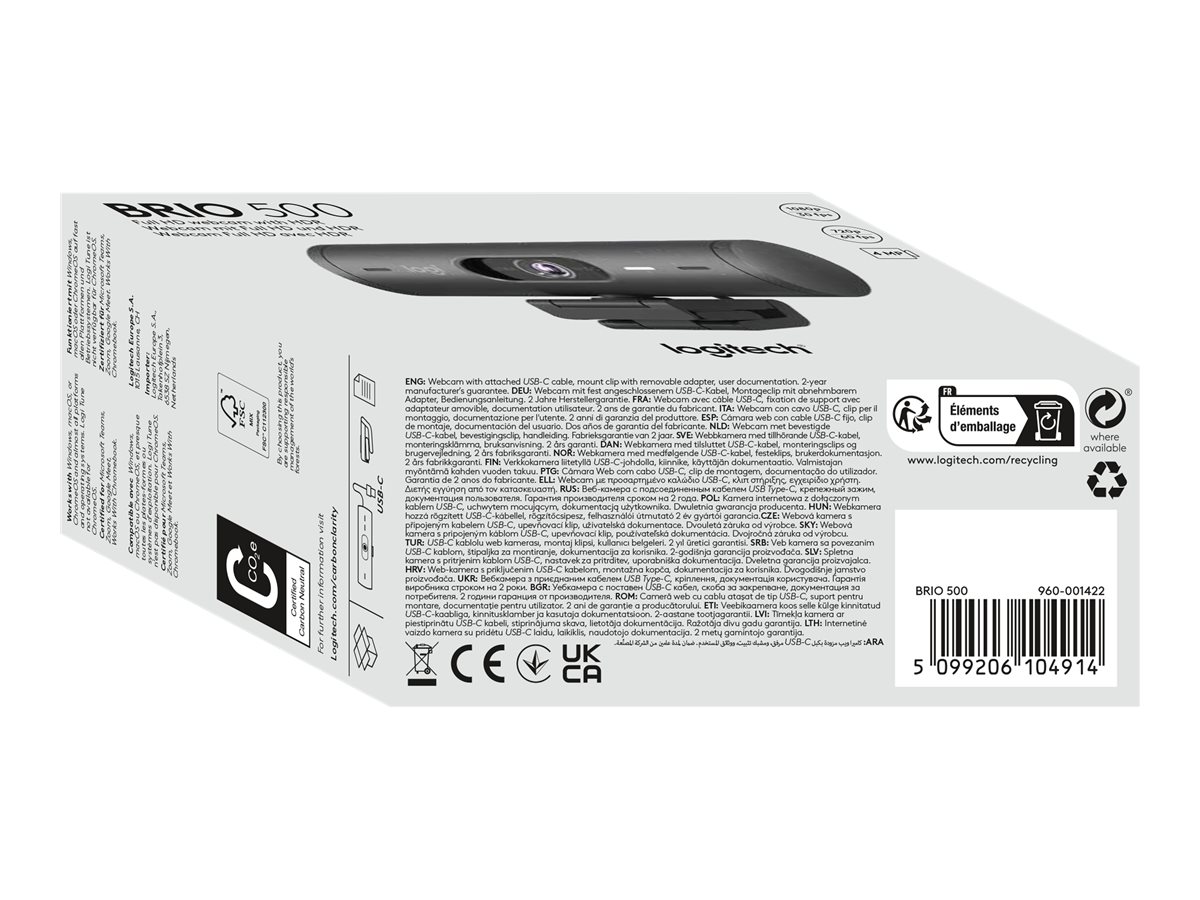 Logitech Brio 500 Graphite tīmekļa kamera