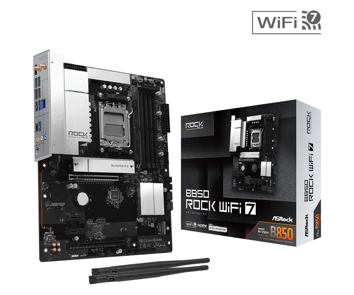 Mainboard|ASROCK|AMD B850|Socket AM5|ATX|RAM DDR5-SDRAM|4xSlots|Wi-Fi Yes|Bluetooth Yes|B850ROCKWIFI7