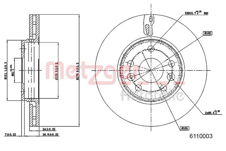 METZGER 6110003 Bremžu diski, MERCEDES W415