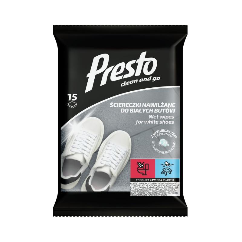 PRESTO Mitrās salvetes balto apavu tīrīšanai