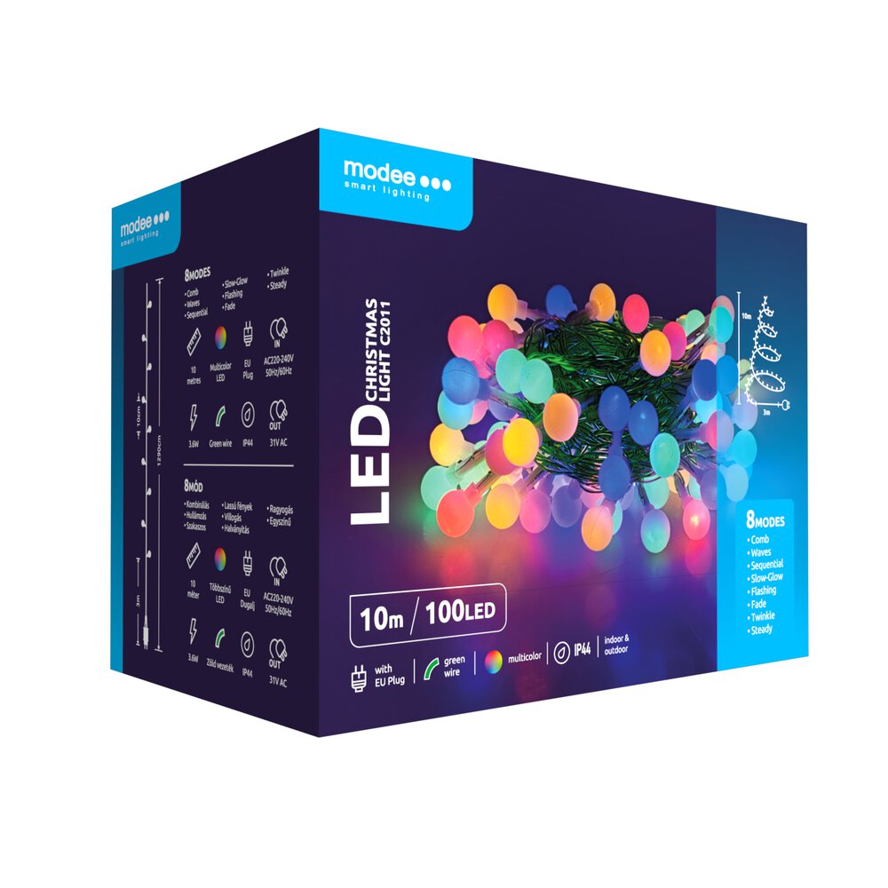 Modee Ziemassvētku gaismiņu bumbiņas, 10m, RGB