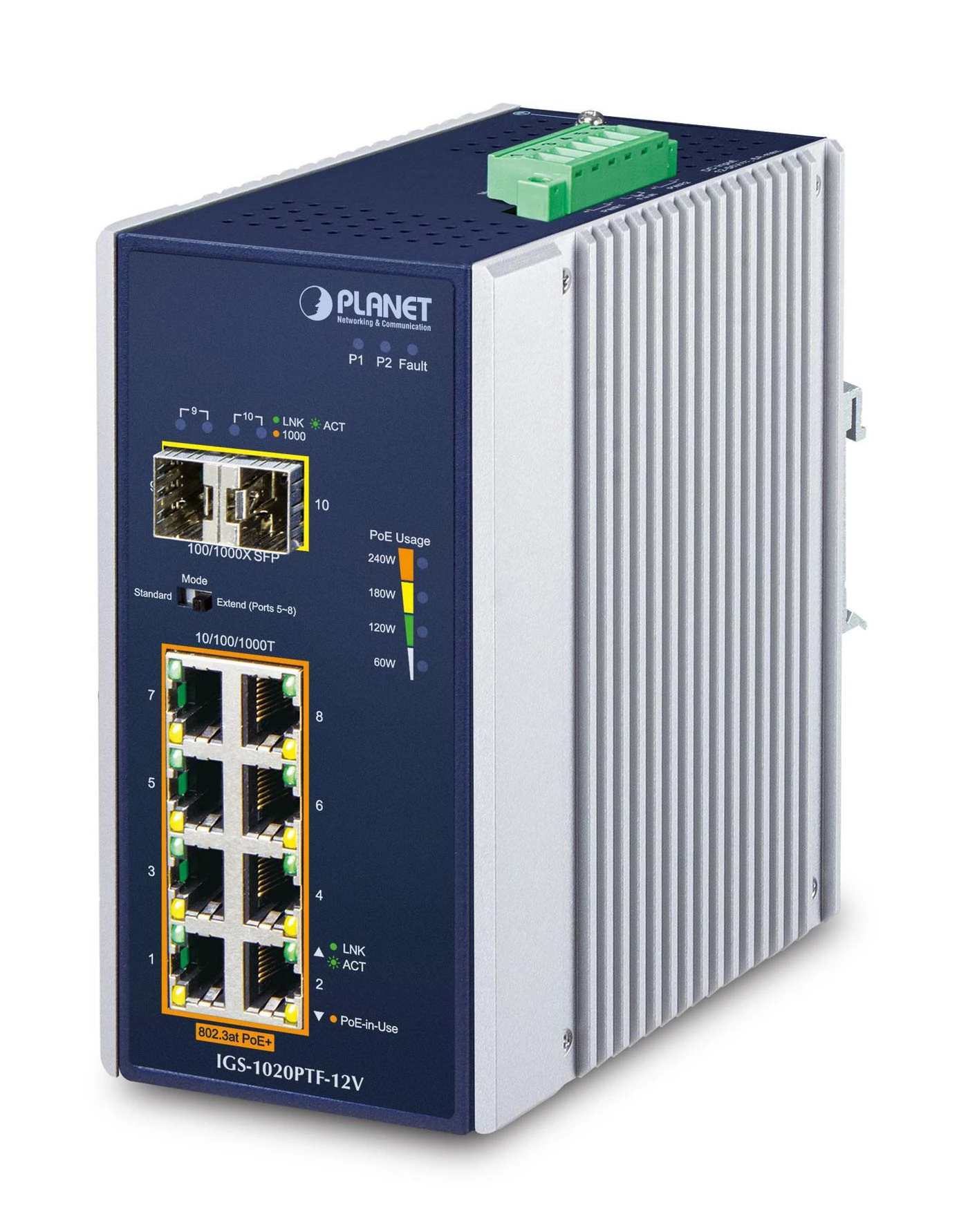 Nepārvaldāms slēdzis PLANET IGS-1020PTF-12V, 8 porti