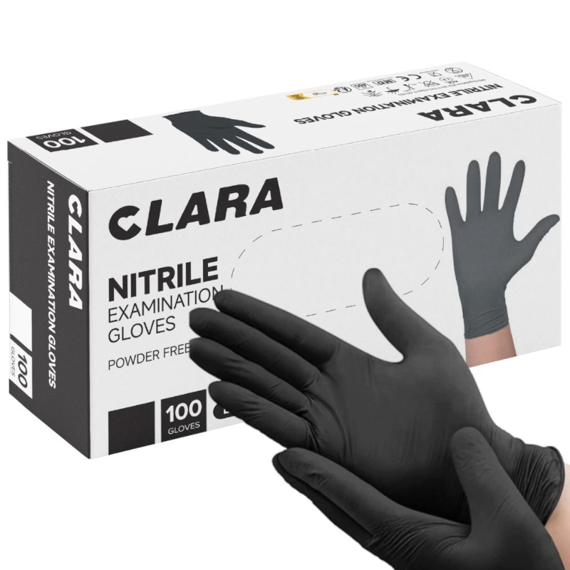 Nitrila cimdi bez pūdera Clara, melni