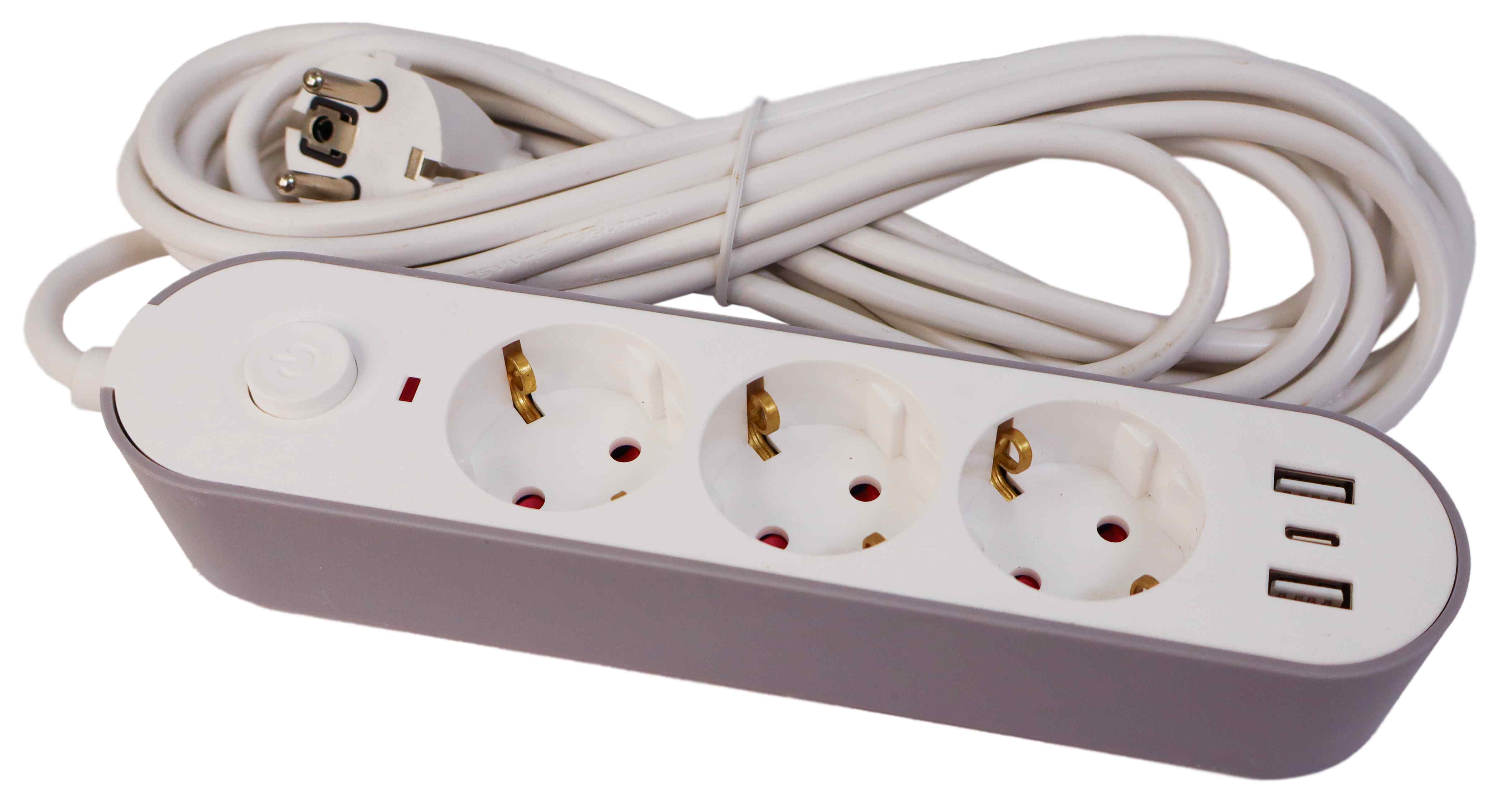 Besk Pagarinātājs 3-vietīgs + 2 USB+Type-C