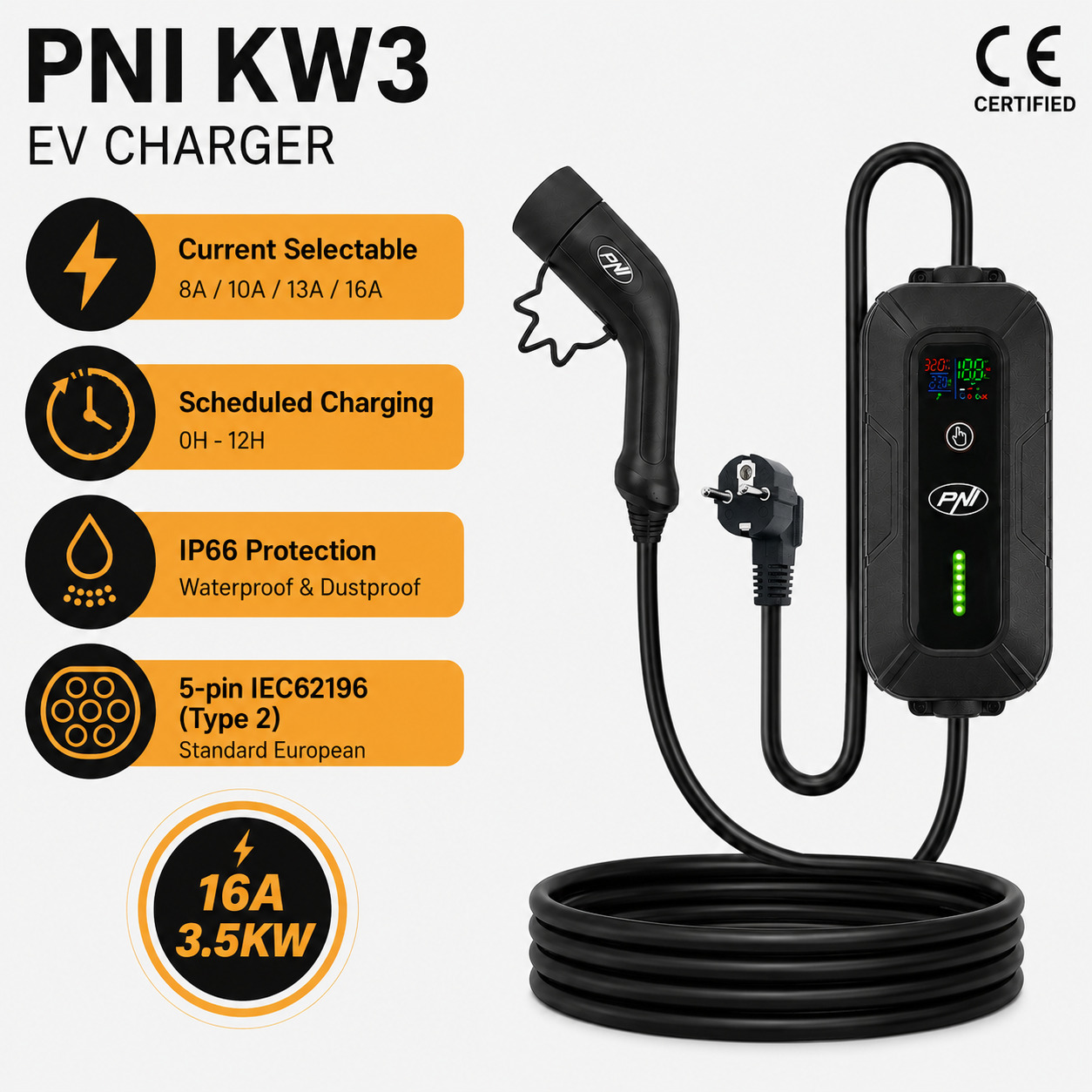 PNI ® Pārnēsājams Vienfāzes elektroauto lādētājs