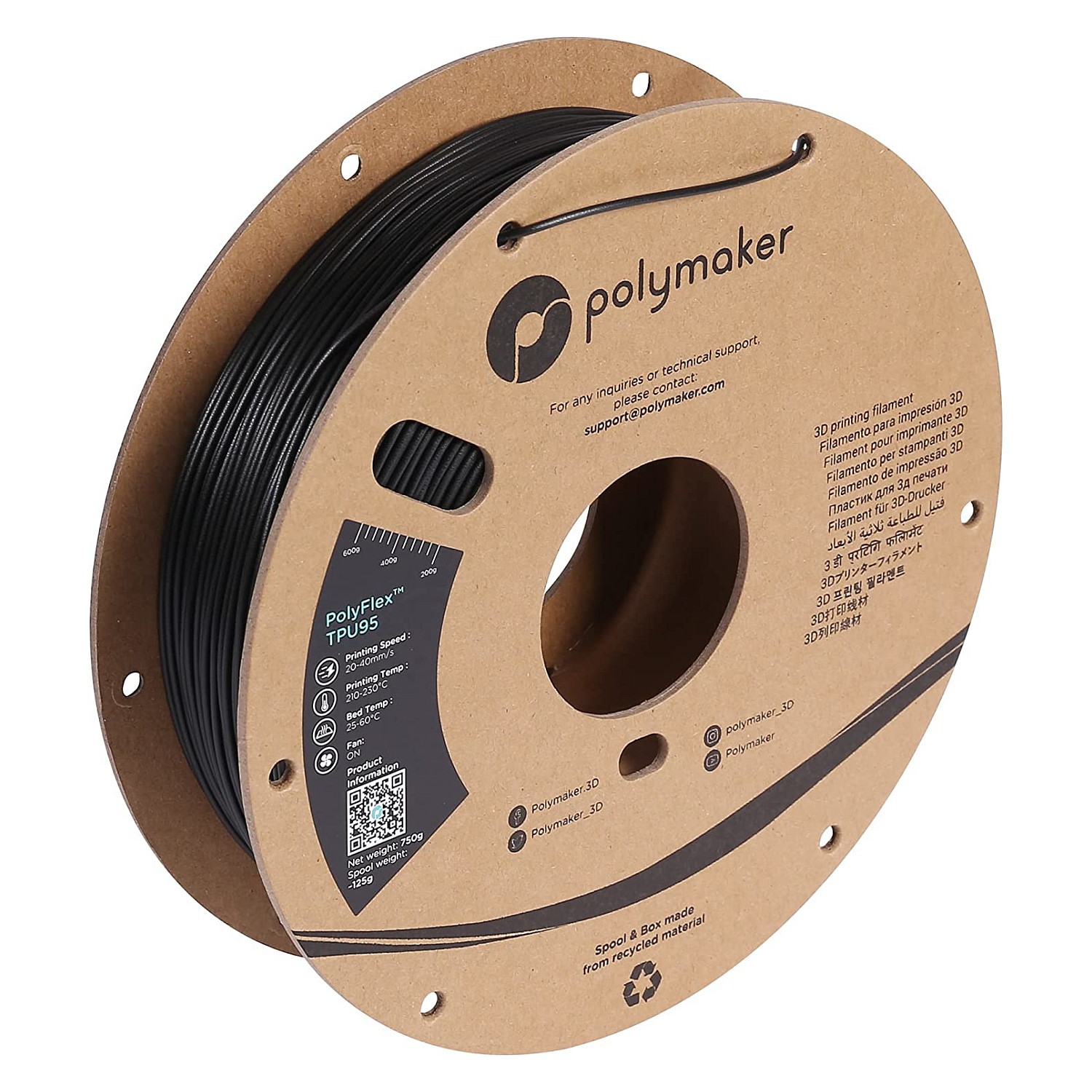Polymaker TPU-95A materiāls PolyFlex Black, 0