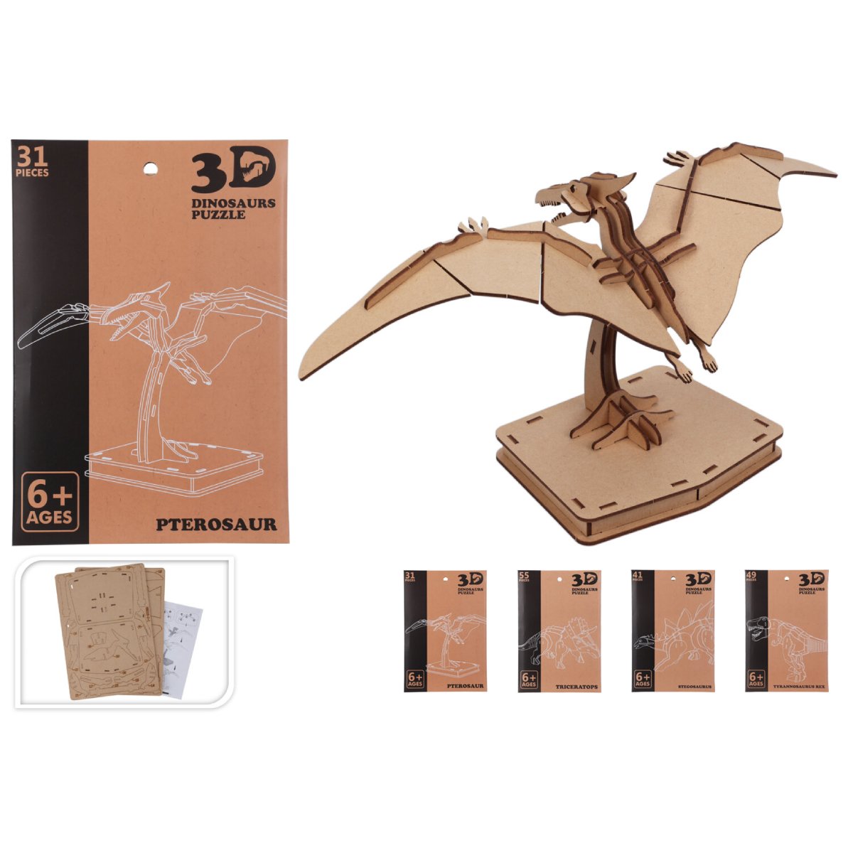 Puzle Dinozaurs 3D koka, 4veidi |